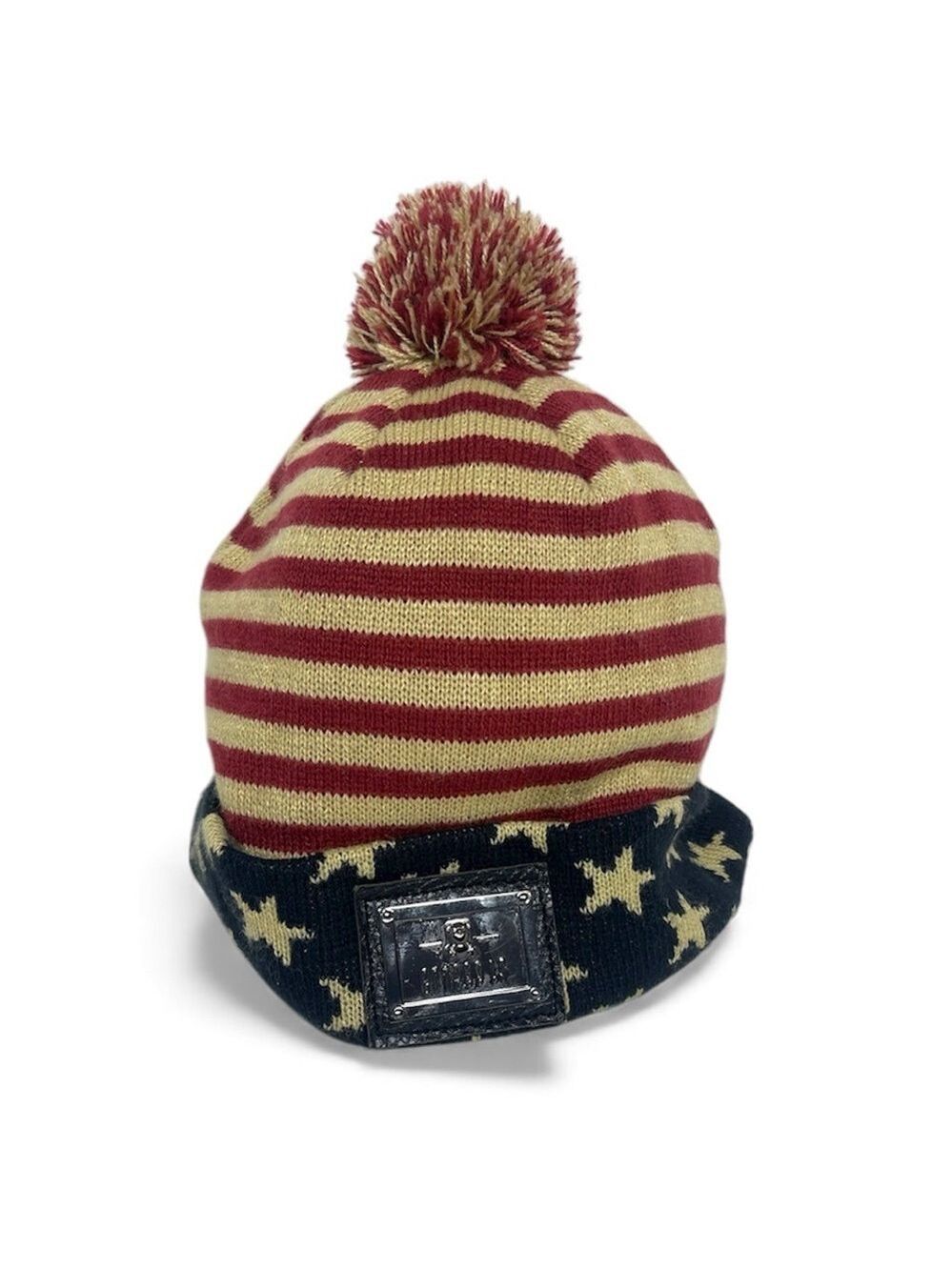 Entree LS Red Blue and Tan Striped Toboggan with Stars